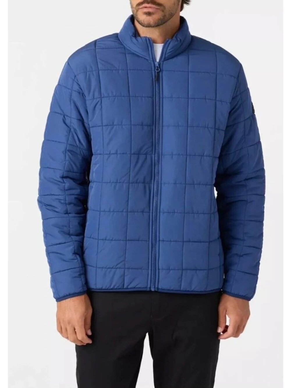 Voyager Men's Size M Blue Quilted Jacket Full zip Plaid Fleece Lining e1621